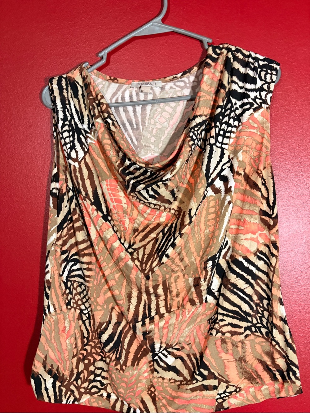 Roz & Ali Sleeveless Cowl Neck Top - Peach, Tan, Black